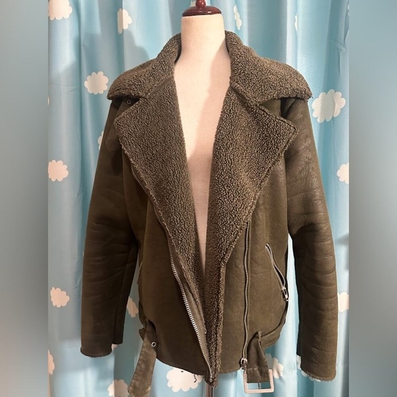 Olive green Glamorous moto bomber vegan- L - Picture 1 of 12